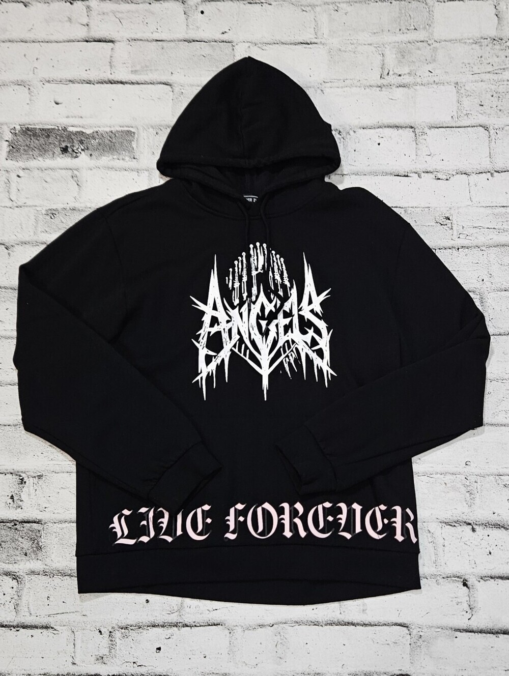Forever 21 Angels Live Forever Graphic Hoodie Black Mens Large Goth